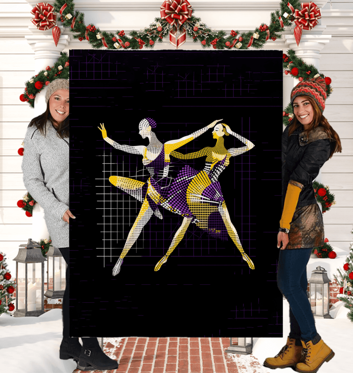 Dazzling sherpa blanket with feminine dance form illustration for cozy decor.