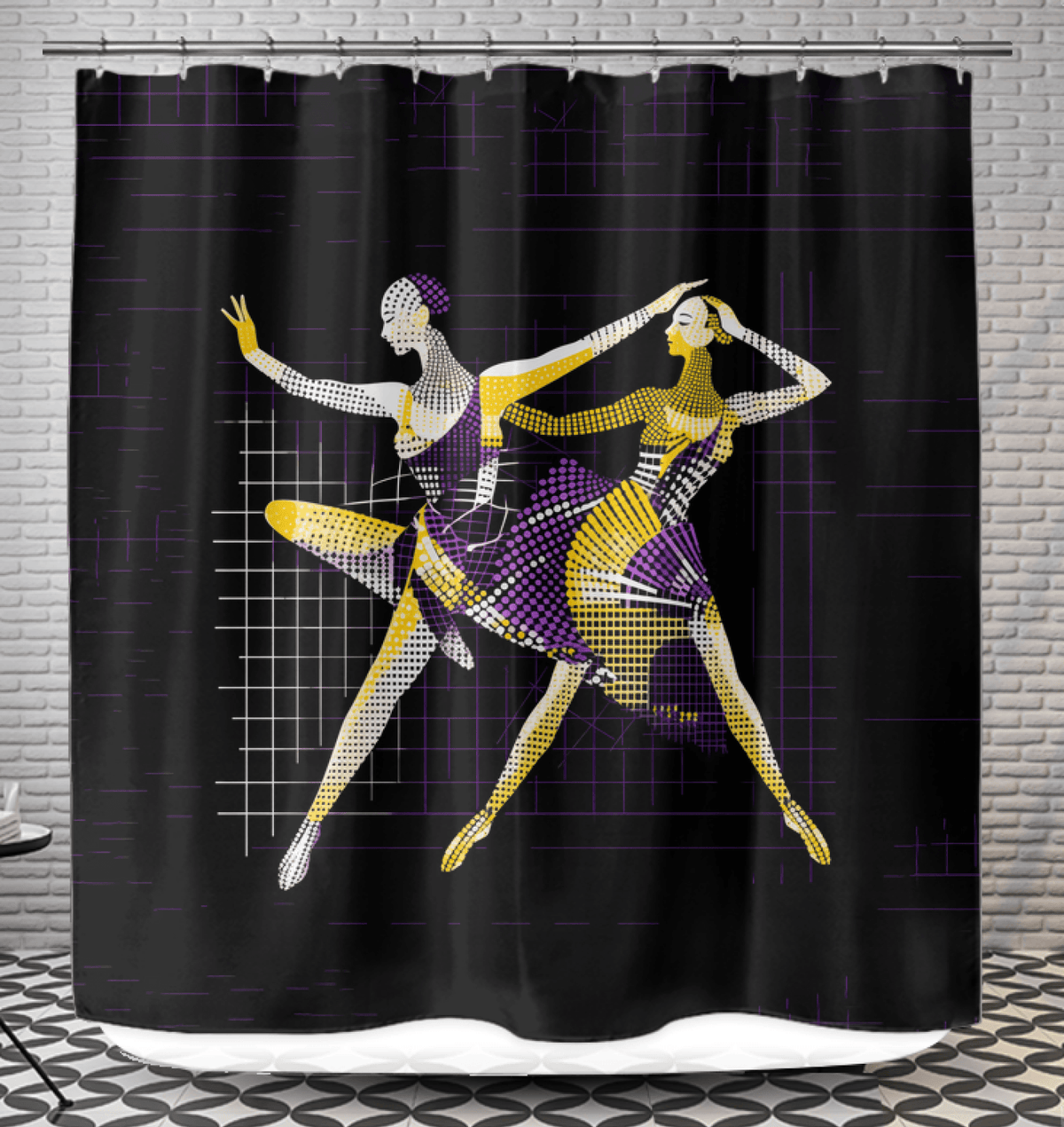 Elegant shower curtain featuring a feminine dance form design, ideal for modern bathrooms.