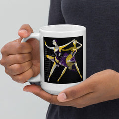 Elegant white glossy mug with a feminine dance form design.