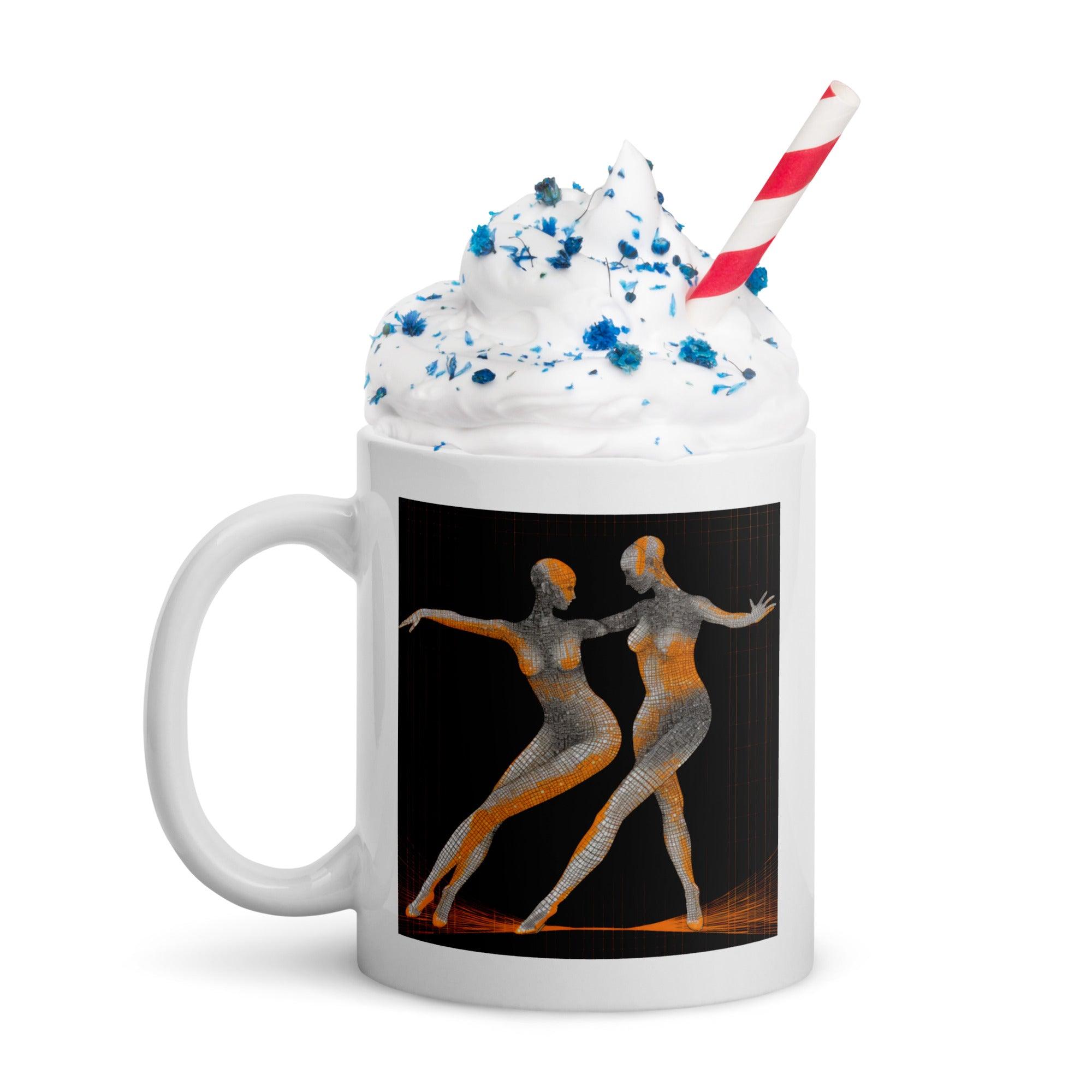 Stylish women's dance attire themed white mug