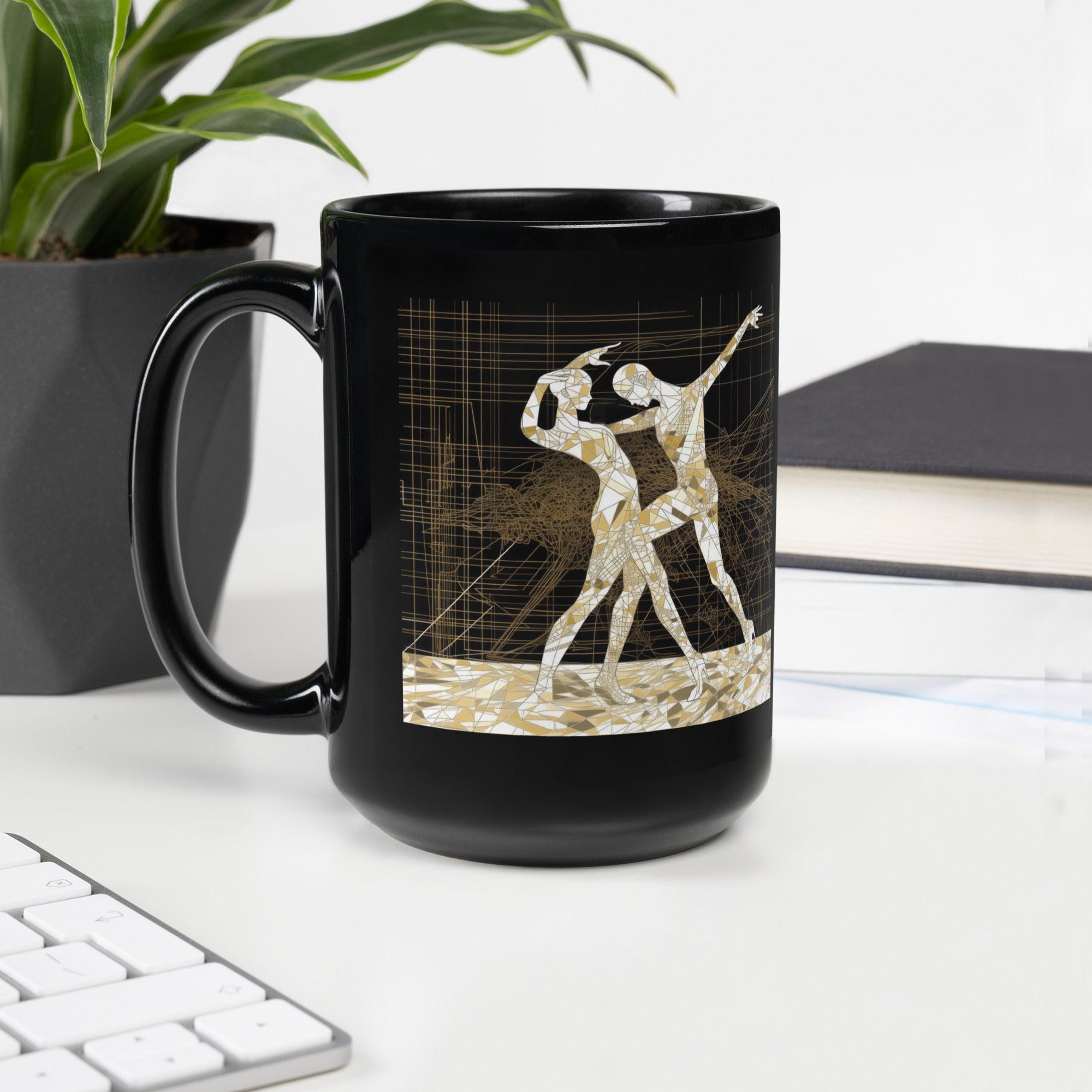 Elegant black mug featuring a delightful balletic attire theme, ideal for gift-giving.