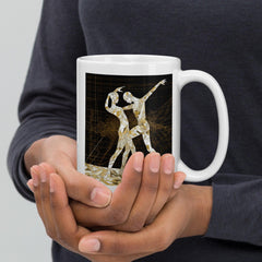 Elegant white mug with delightful balletic attire pattern for dance lovers.