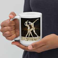 Stylish balletic attire white glossy coffee mug in natural light.