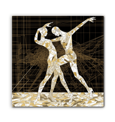 Elegant balletic attire art on wrapped canvas displayed in a modern living space.