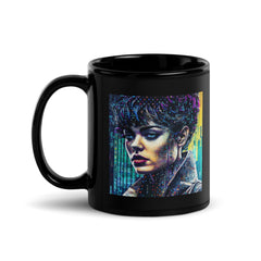 Stylish Doodle Daze ceramic mug in glossy black finish.