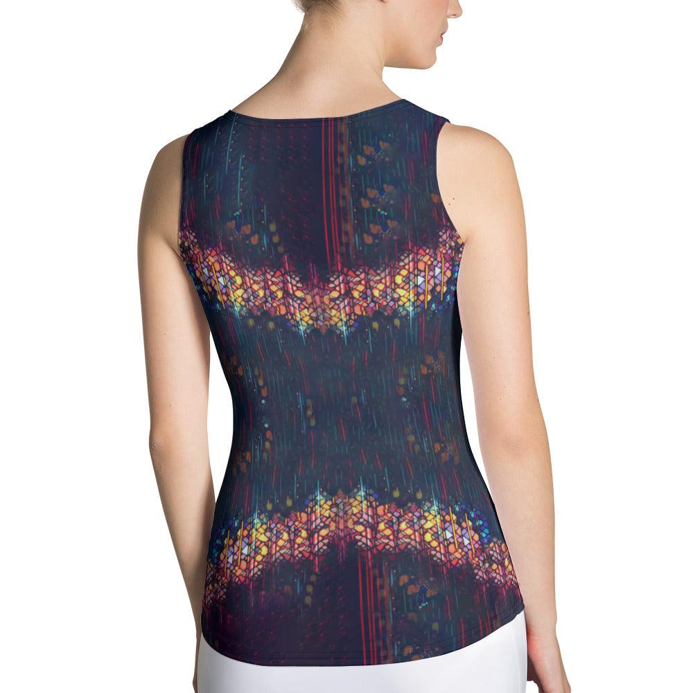 Custom Cut & Sew Tank Top with Colorful Design.