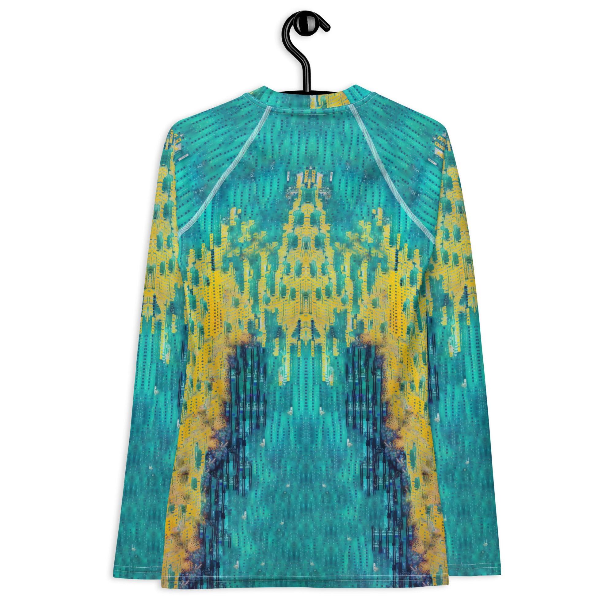 Stylish Doodle Daze rash guard for women, ideal for surfing and swimming activities.