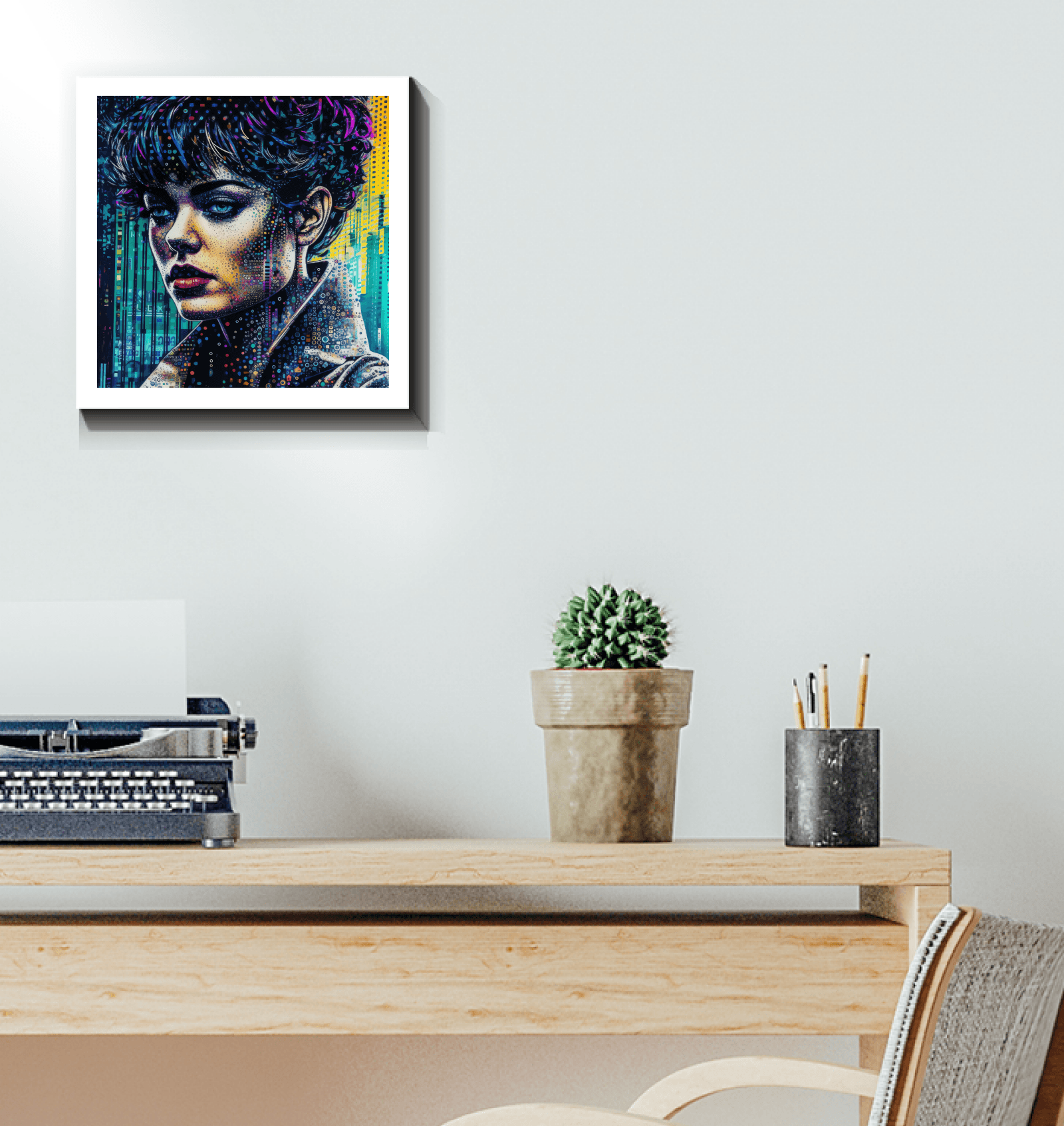 Doodle Daze Wrapped Canvas displayed in a modern living room setting.