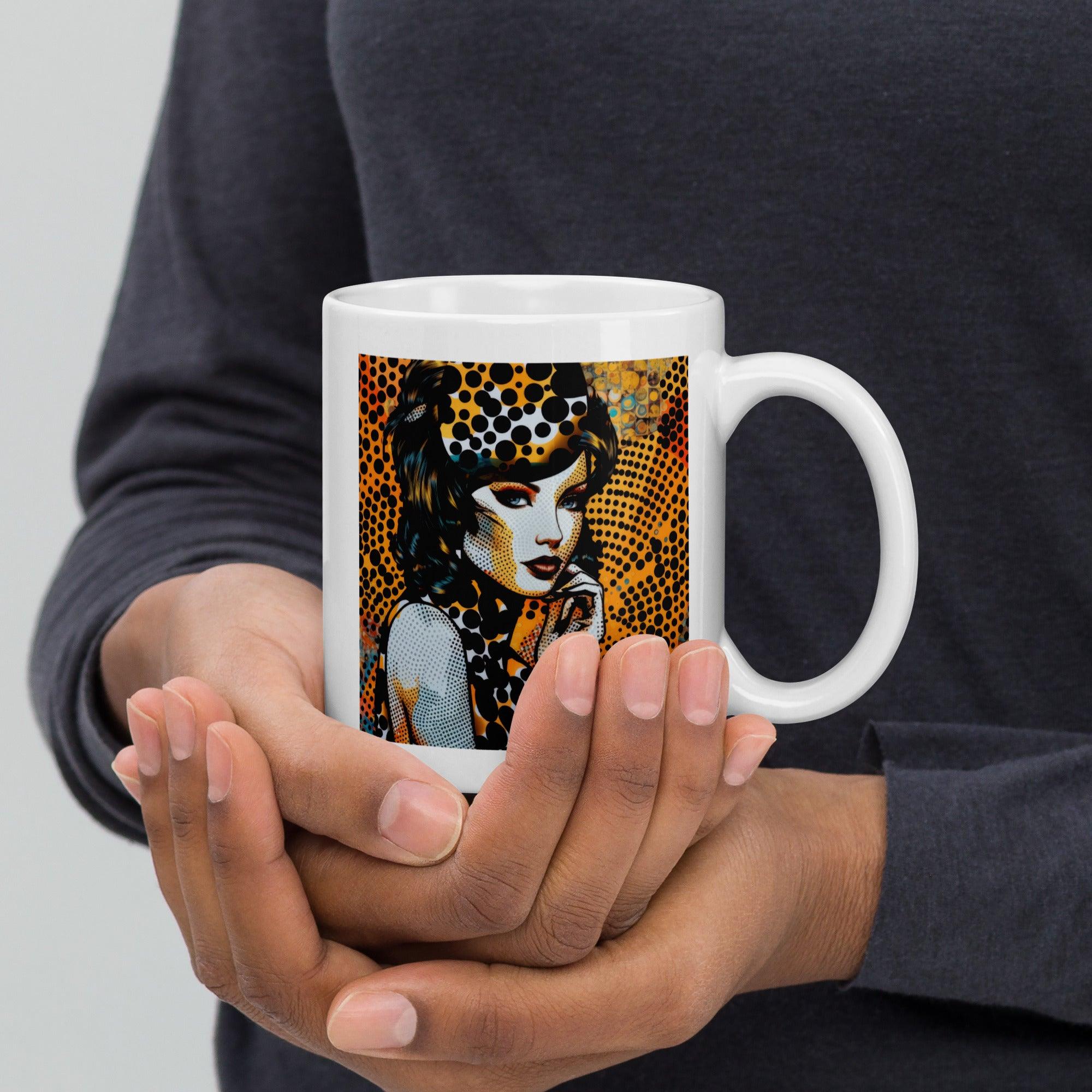 Art-inspired white glossy tea mug from Doodle Domain collection.