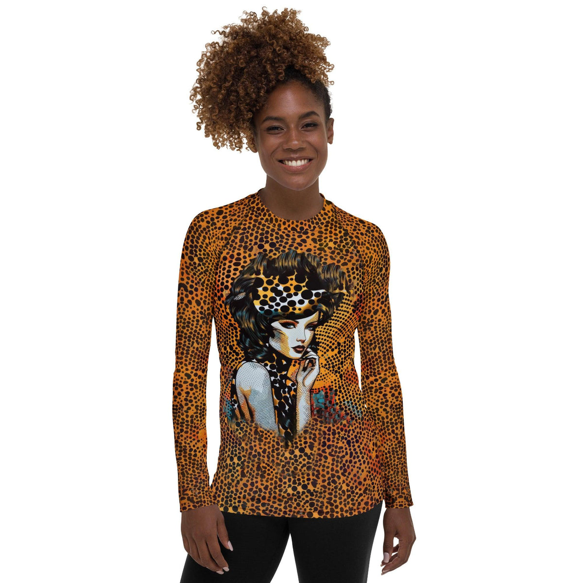 Doodle Domain Women's Rash Guard front view on model