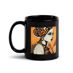 Doodle Dramas Black Glossy Mug filled with steaming coffee.