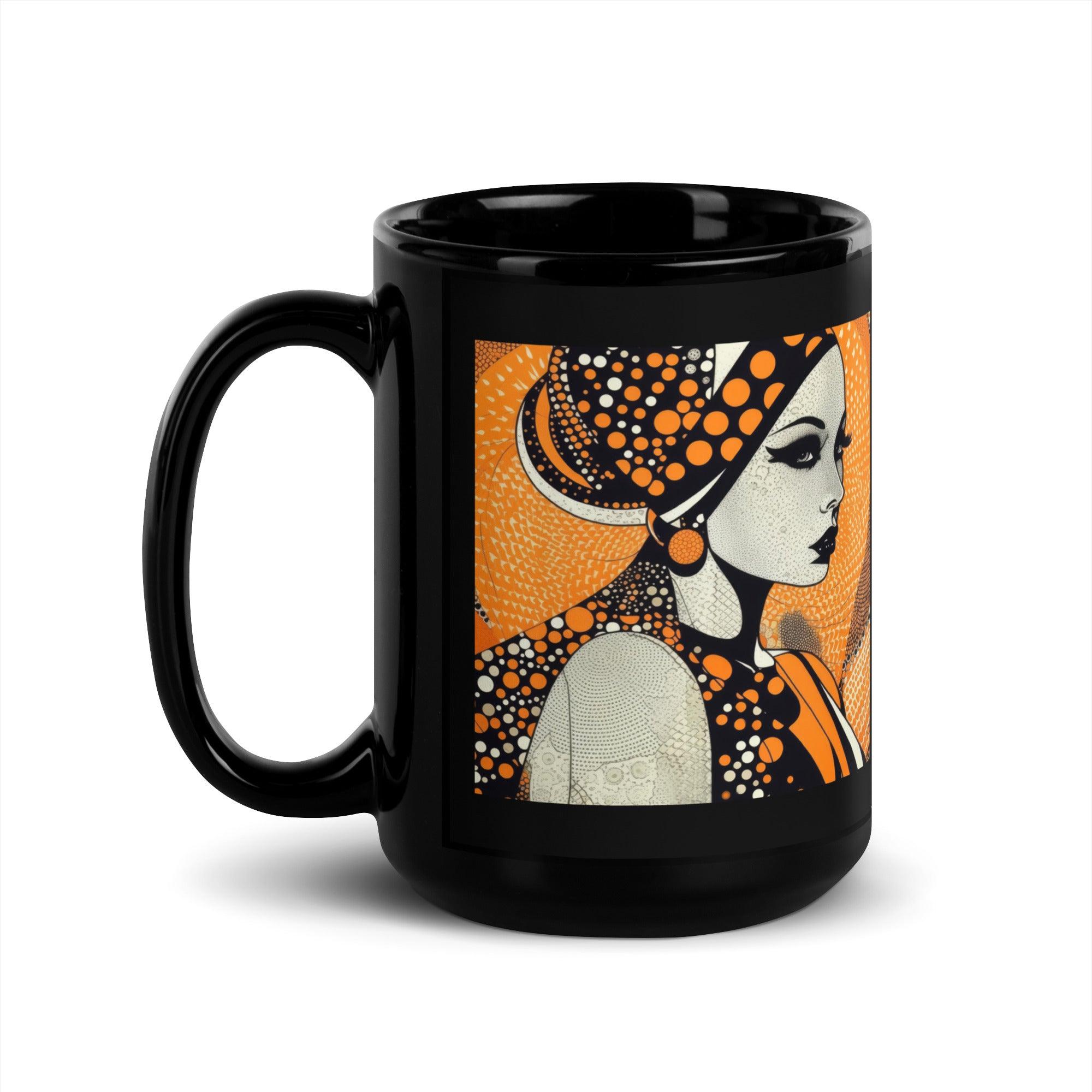 Person holding a Doodle Dramas Black Glossy Mug with intricate designs.