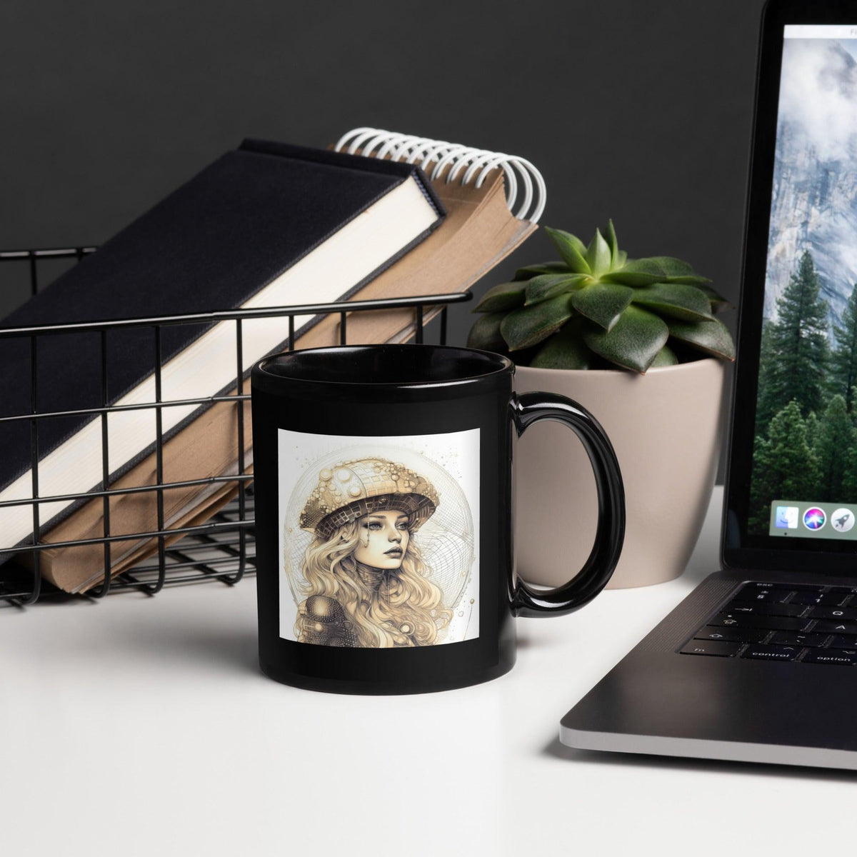 Artistic Black Mug with Unique Doodle Design