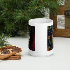 Doodle Dreams white glossy mug gift idea next to a coffee pot.