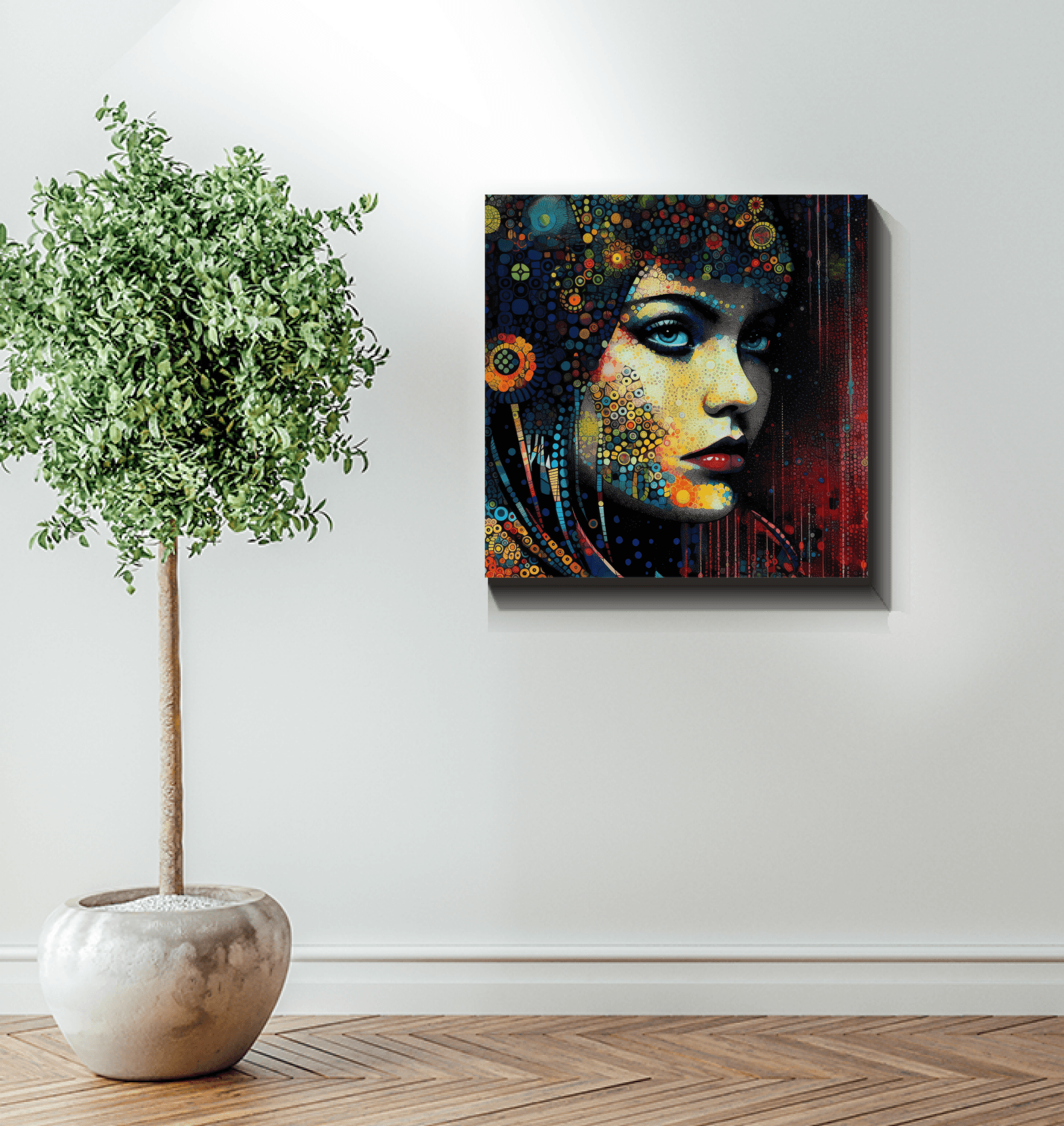 Doodle Dreams wrapped canvas displayed on white wall background.