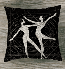 Dramatic Balletic Style Outdoor Pillow showcased on a garden bench.