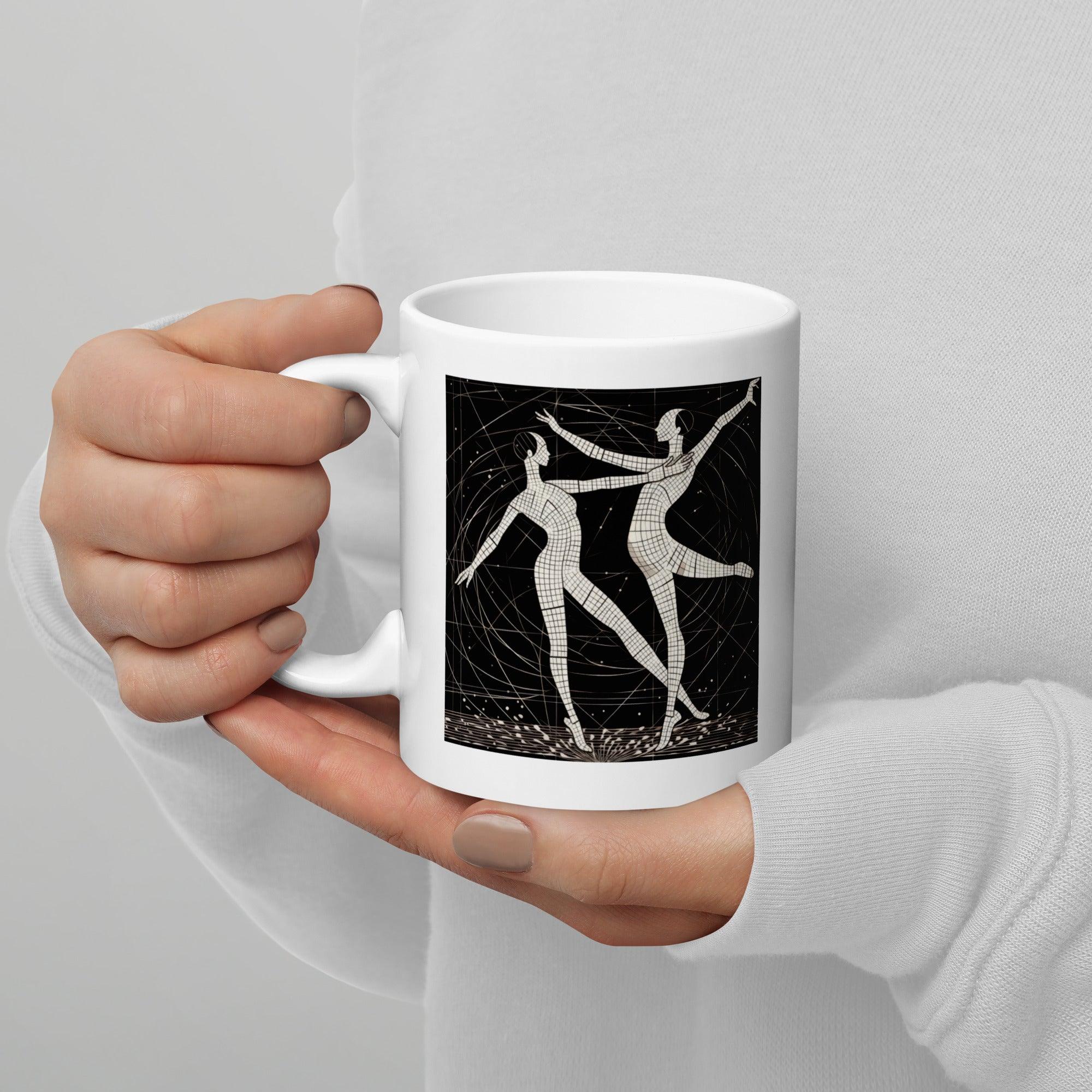 Dramatic balletic style mug in glossy white finish for coffee lovers.