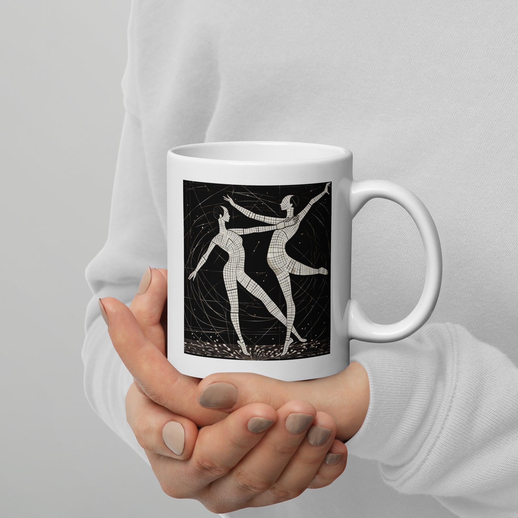 Unique ballet-themed glossy white mug for an elegant tea time.