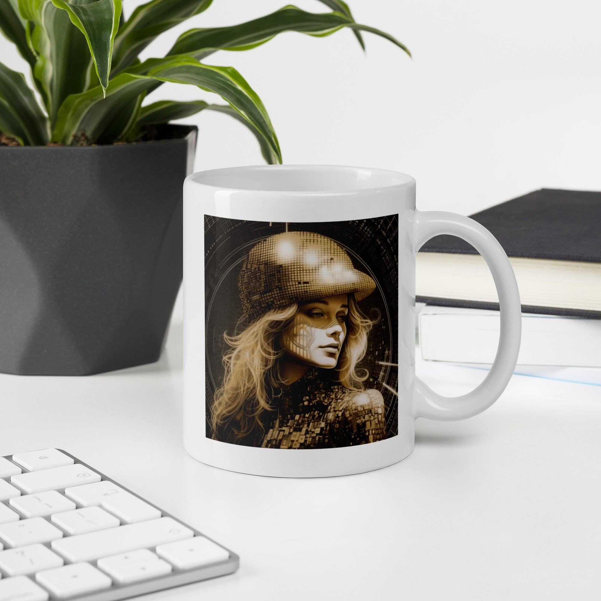 White Glossy Mug with Drawing Delight II Design