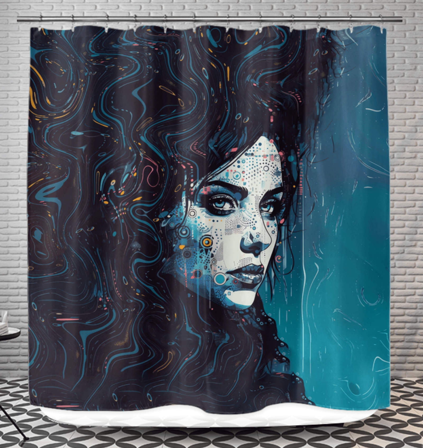 Artistic Drawing Delight Shower Curtain enhancing bathroom ambiance.