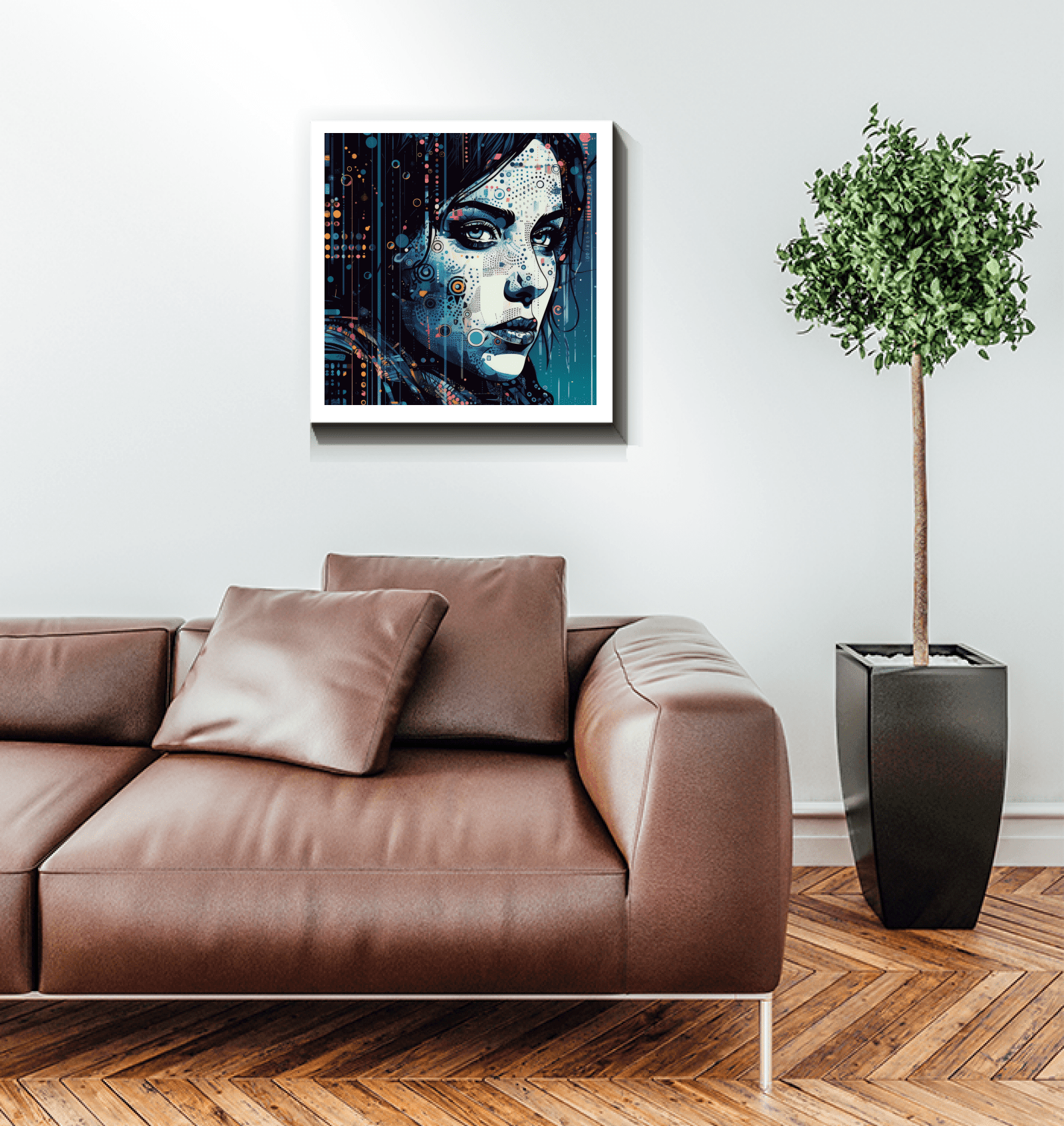 Wall-mounted Drawing Delight canvas bringing life to minimalist spaces.