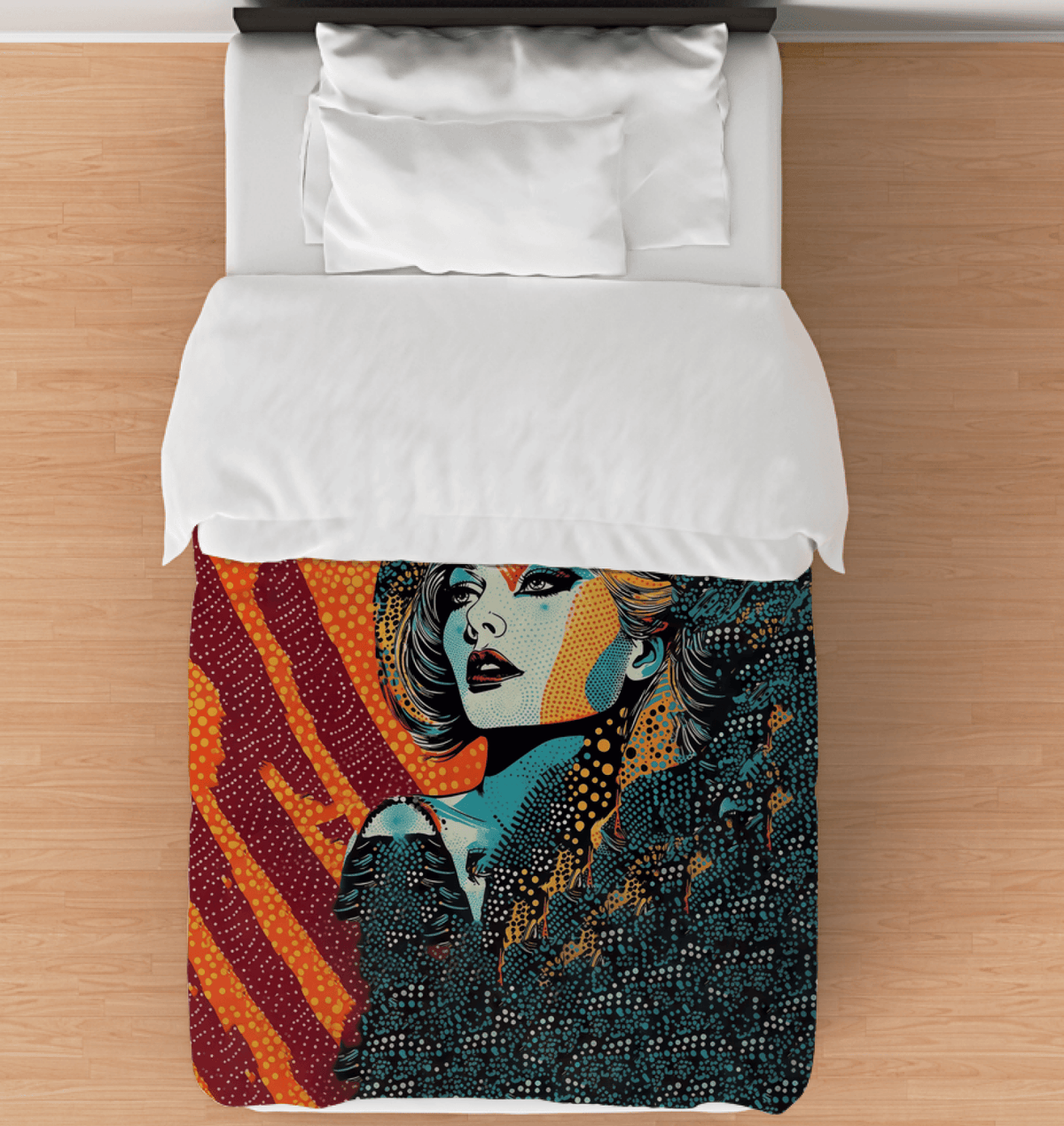 Artistic drawing design on duvet cover showcasing intricate patterns.