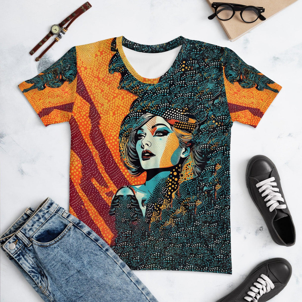 Drawing Design Women's T-shirt with unique artwork print.