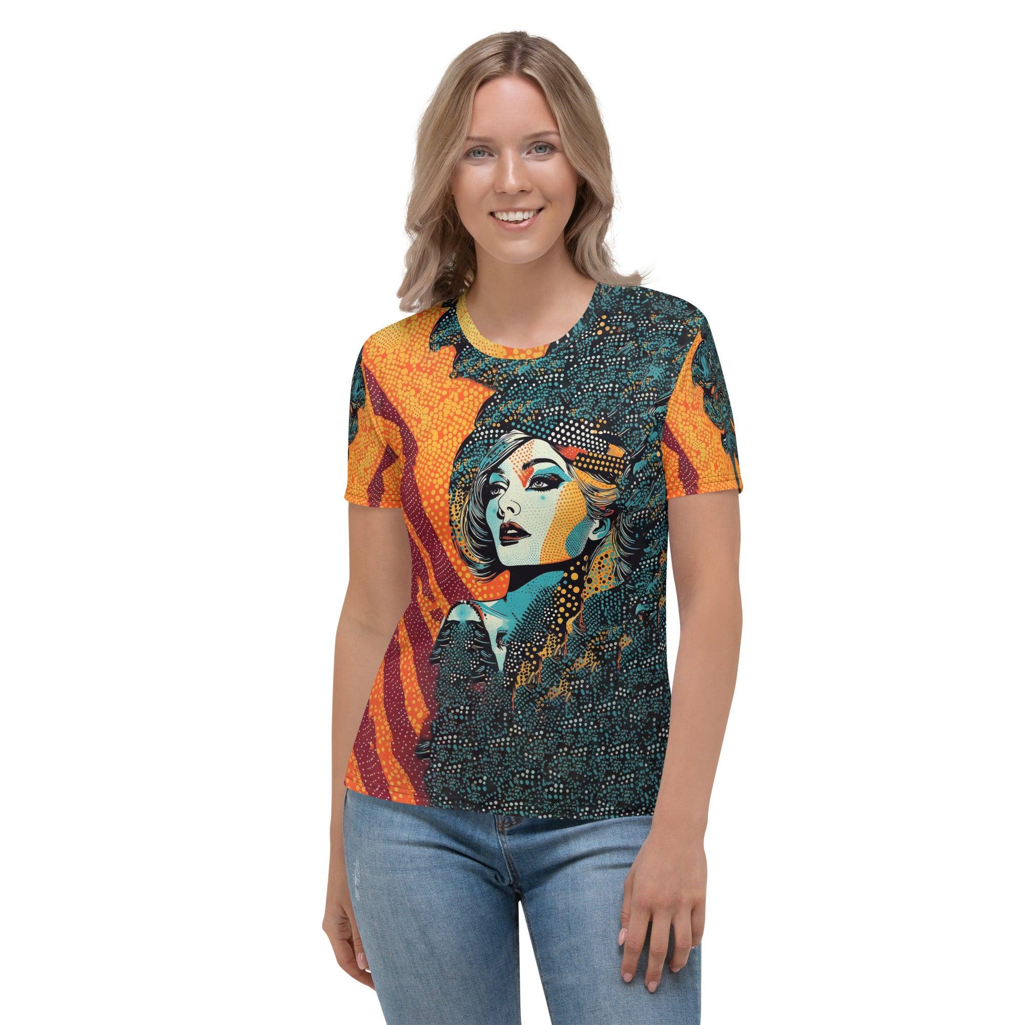 Woman wearing Drawing Design T-shirt showcasing art.