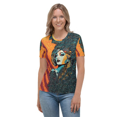 Woman wearing Drawing Design T-shirt showcasing art.