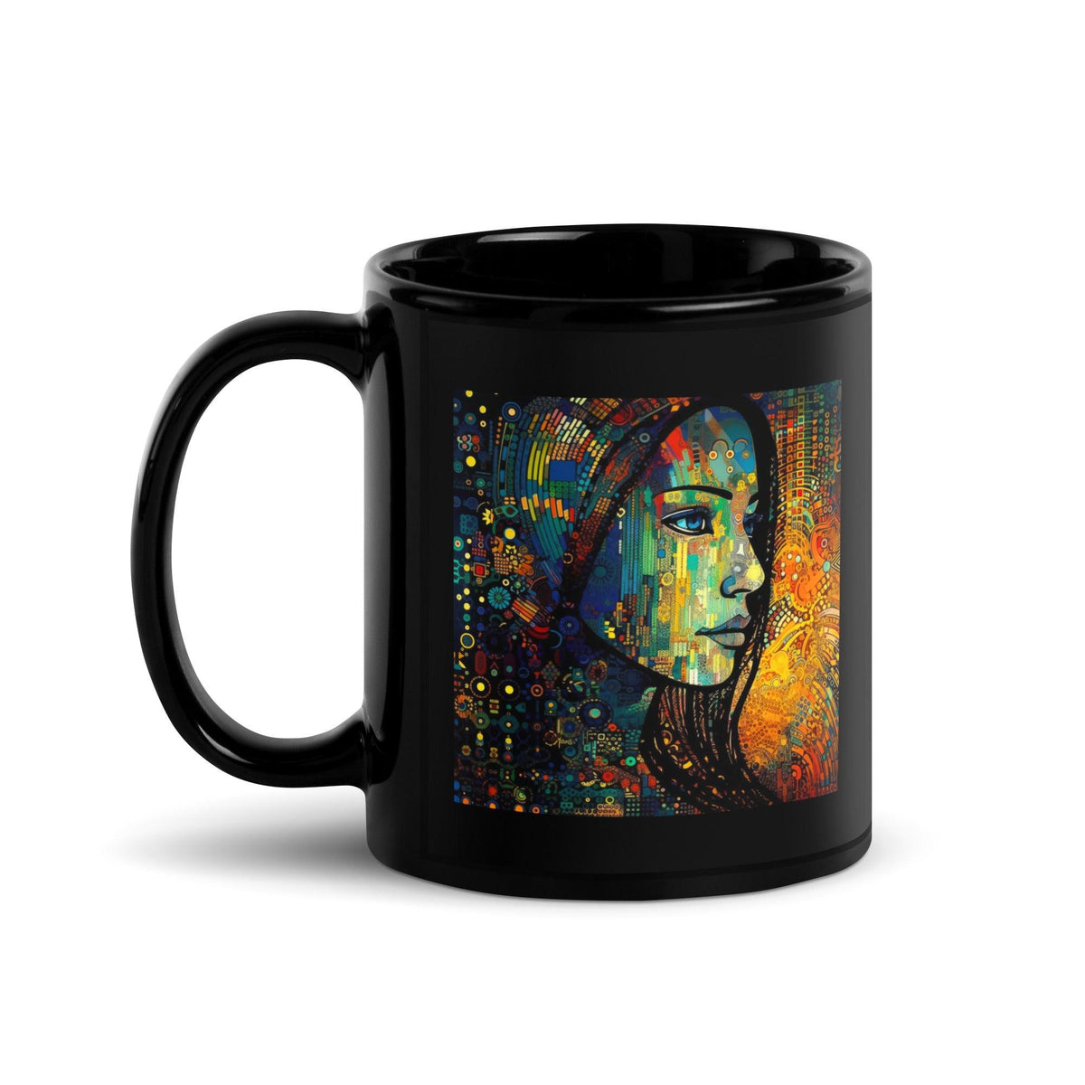 Art-inspired black glossy mug for coffee or tea - Drawing Dimensions II.
