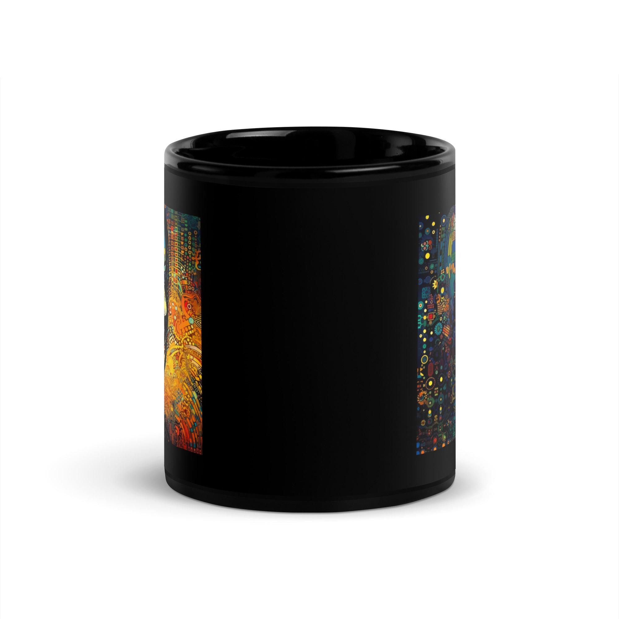Side view of Drawing Dimensions II black mug showcasing glossy texture.
