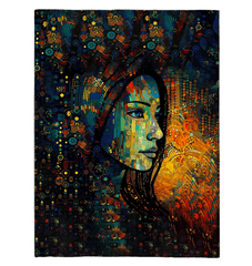 Artistic sherpa blanket with Drawing Dimensions II design in living room.