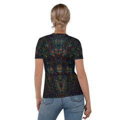 Back view of Drawing Dimensions II Women's T-shirt showcasing artistic pattern.