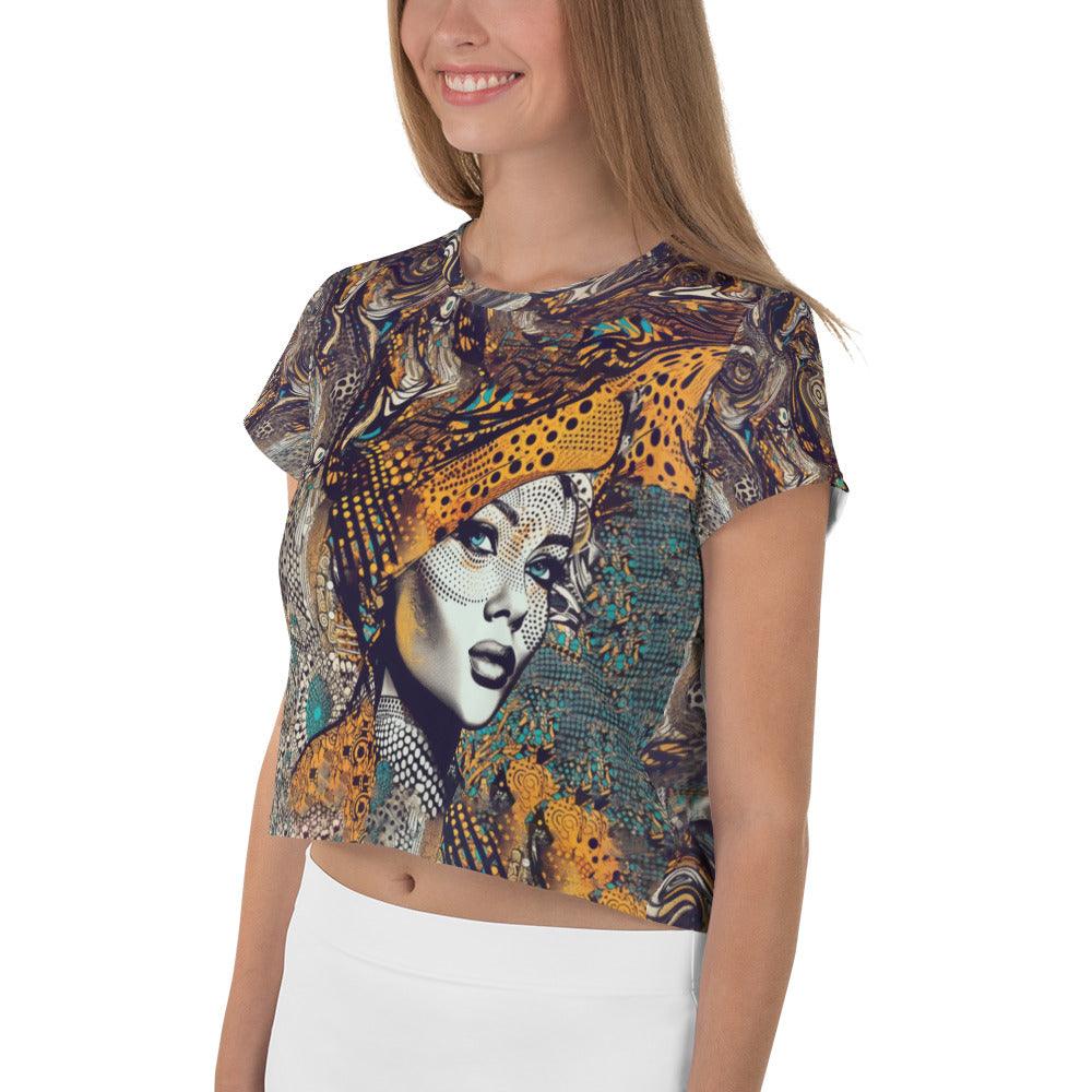 Stylish woman wearing Drawing Dynamics III Print Crop Tee.