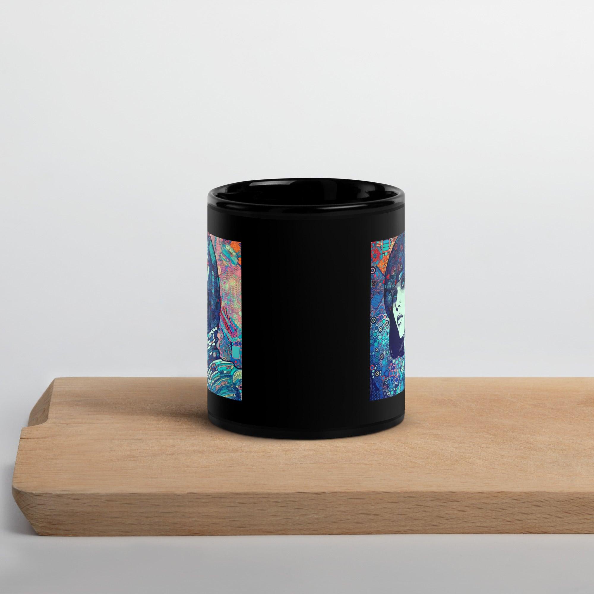 Close-up of Drawing Dynamics III mug handle and glossy finish.