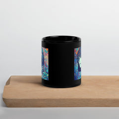 Close-up of Drawing Dynamics III mug handle and glossy finish.