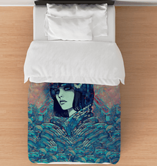 Close-up of the Drawing Dynamics III Duvet Cover showcasing the detailed art design.