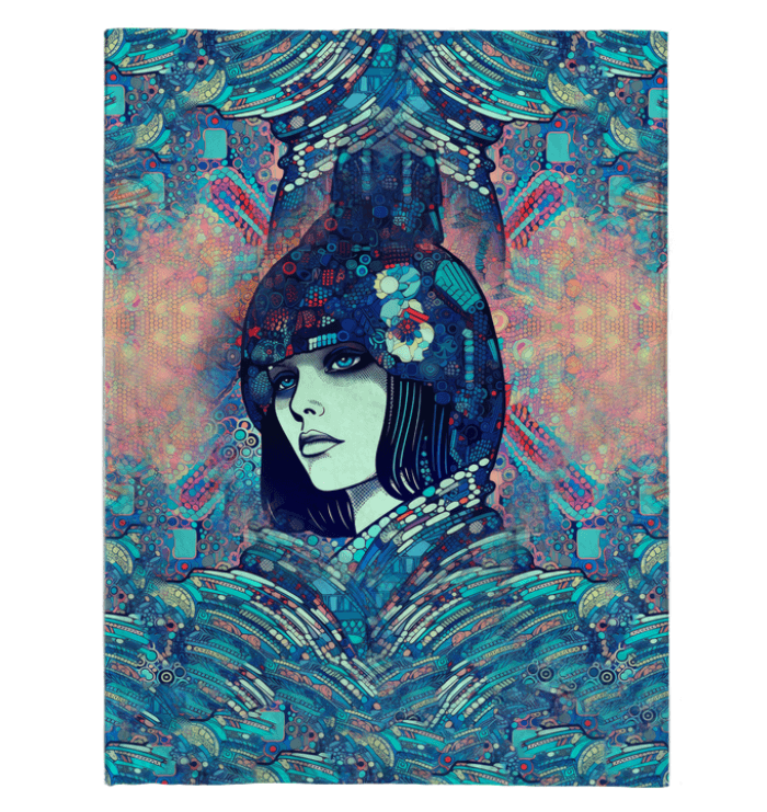Close-up of Drawing Dynamics III Sherpa Blanket's soft texture and vibrant art.
