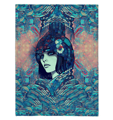 Close-up of Drawing Dynamics III Sherpa Blanket's soft texture and vibrant art.