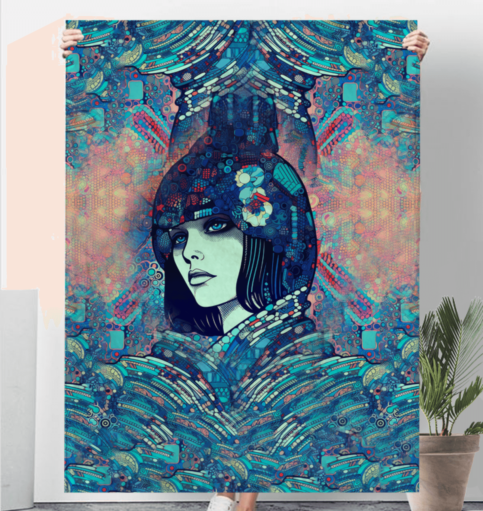Elegant and warm Drawing Dynamics III Sherpa Blanket folded on bed.