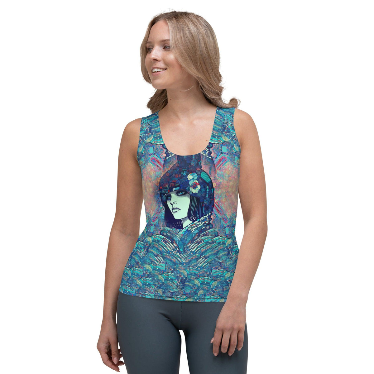 Drawing Dynamics III Sublimation Tank Top Front View.