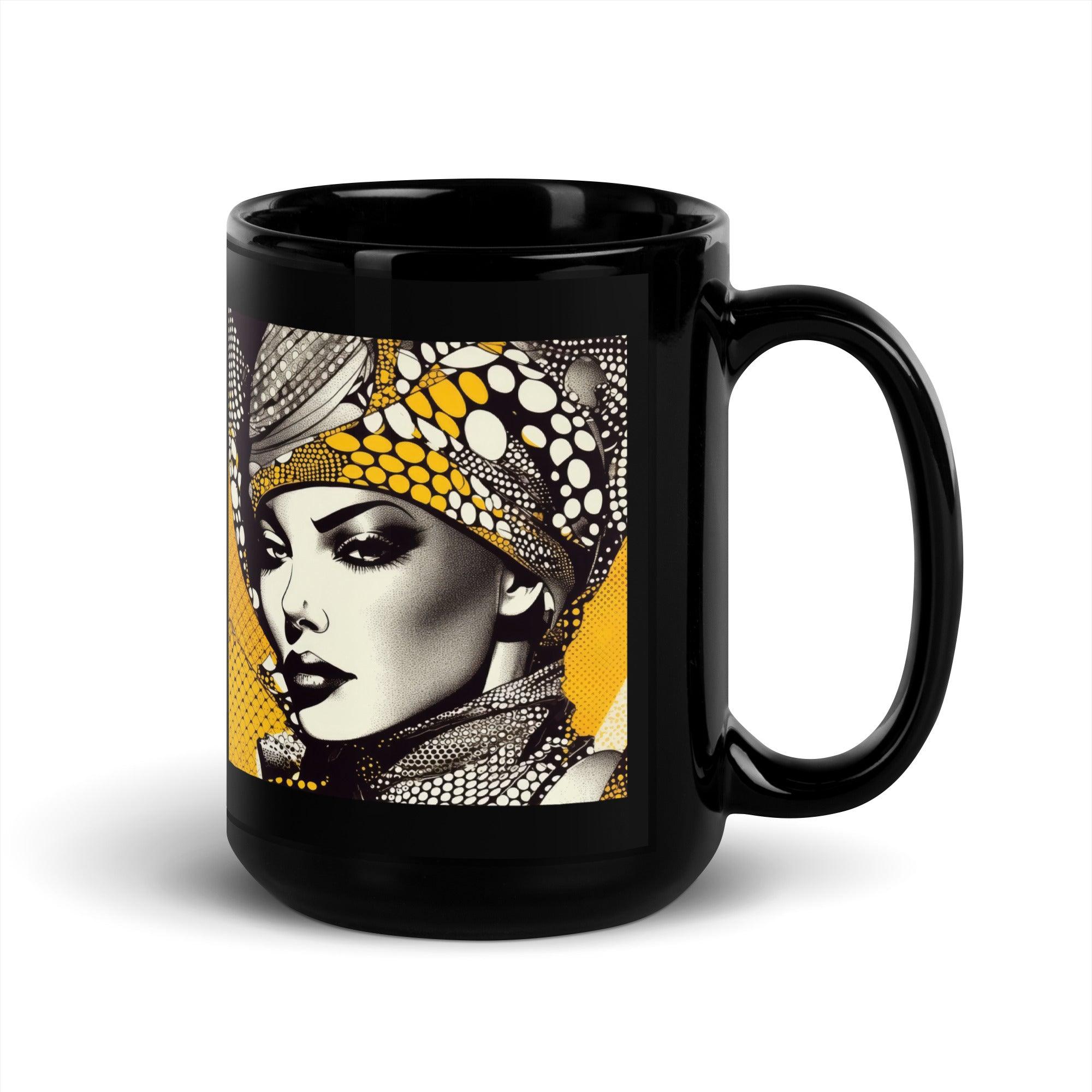 Elegant black mug with glossy finish and unique artwork