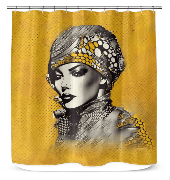 Waterproof shower curtain with artistic deep sea design in a well-lit bathroom.