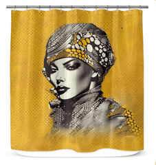 Waterproof shower curtain with artistic deep sea design in a well-lit bathroom.