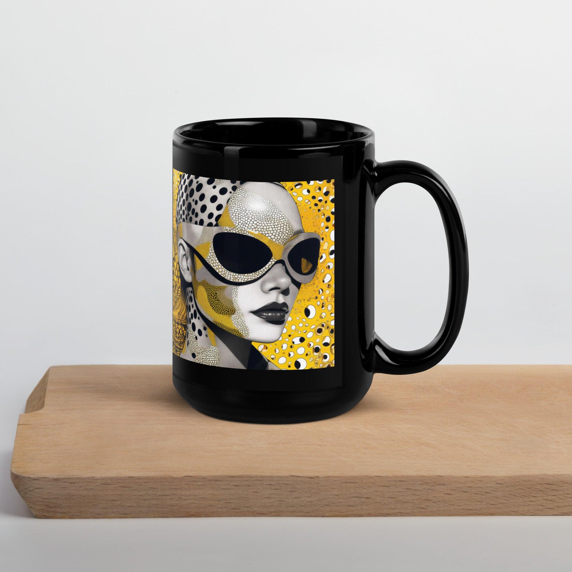 Artistic black mug from the Drawn Dimensions II collection.