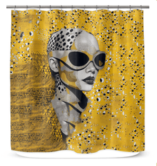 Artistic modern shower curtain with abstract pattern for contemporary bathrooms.