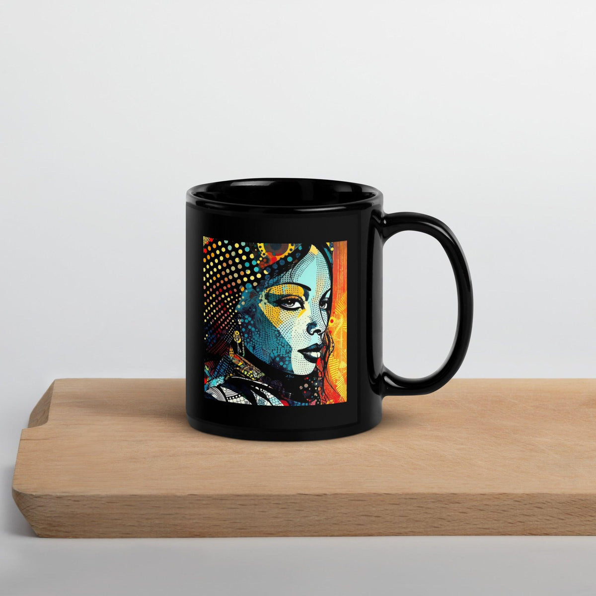 Black Glossy Mug with Abstract Design