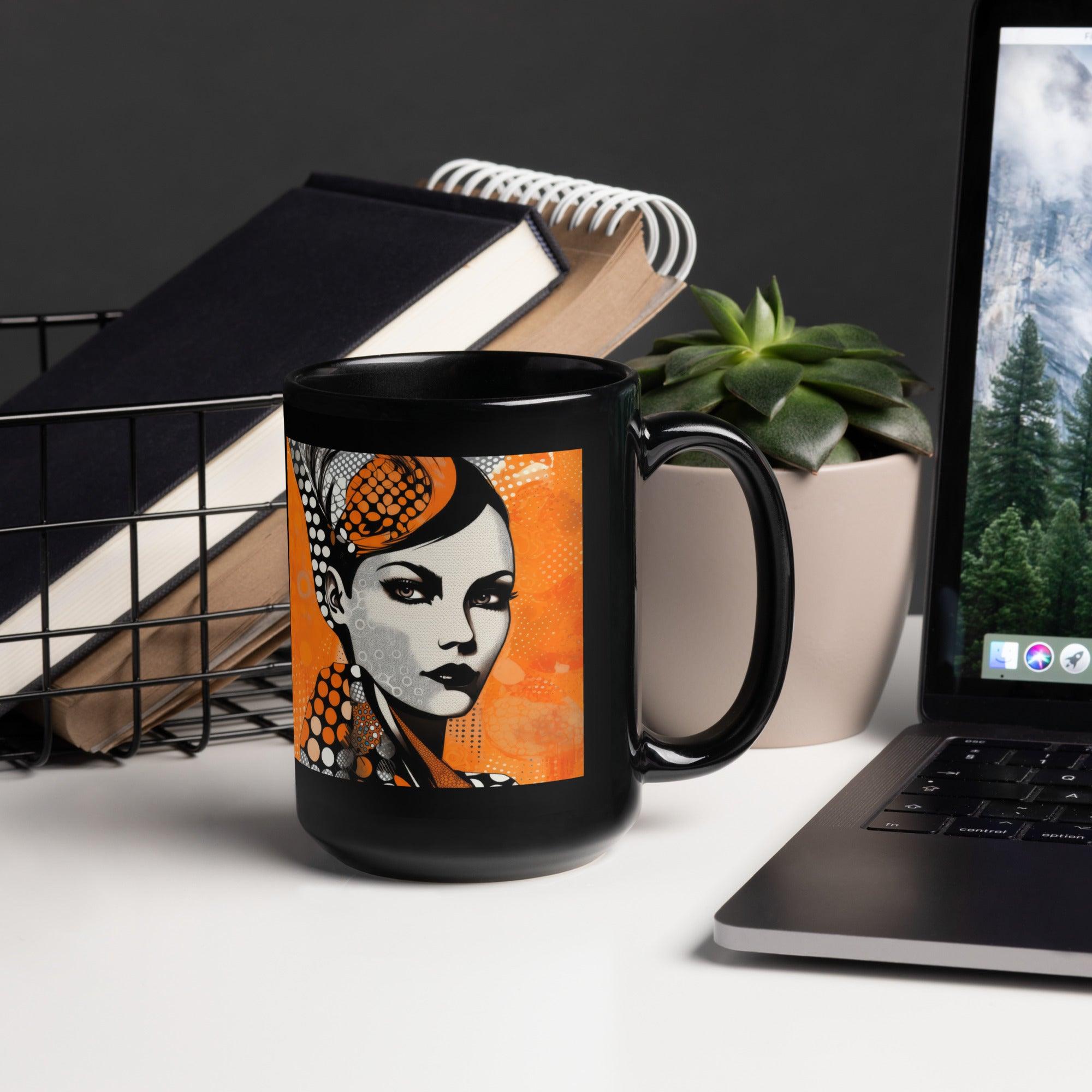 Close-up of Drawn Dreams Black Glossy Mug Handle