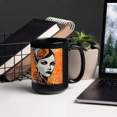 Close-up of Drawn Dreams Black Glossy Mug Handle