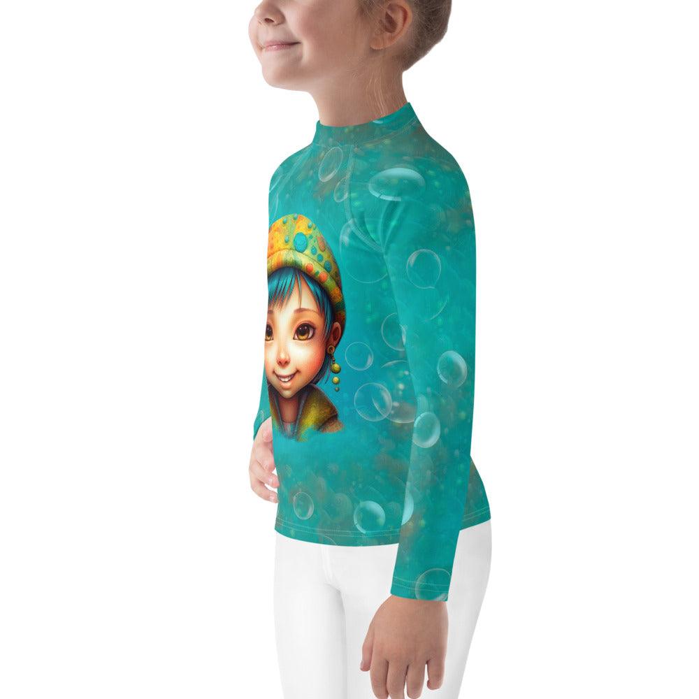 Side view of Dreamlands Precious Gazes Rash Guard for kids.